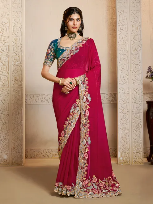Wine two tone satin silk saree of royal charm