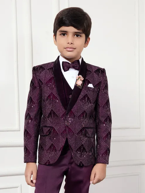 Wine velvet boys coat suit for reception