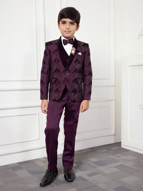 Wine velvet boys coat suit for reception