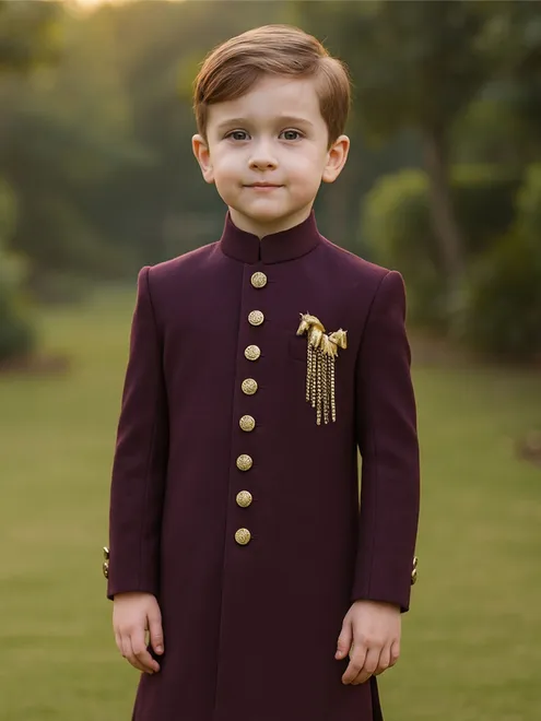 Wine wedding wear indowestern suit in terry rayon