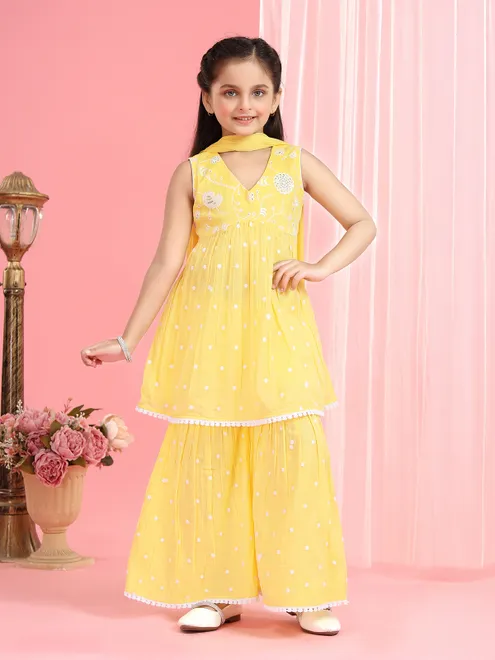 Yellow cotton silk sharara salwar suit