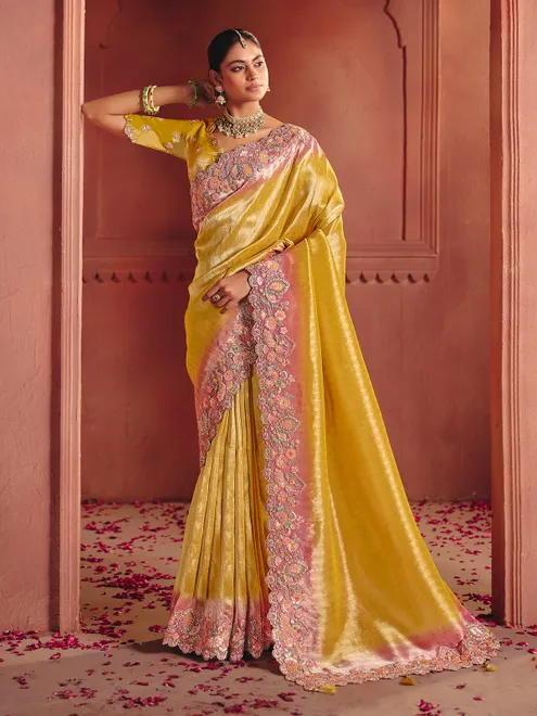 Yellow festive saree displaying vibrant ethnic opulence