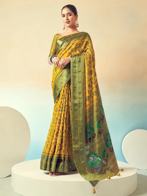 Yellow georgette saree for party wear