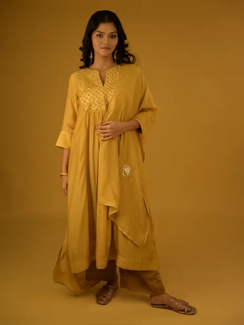 Yellow modal silk palazzo suit for women