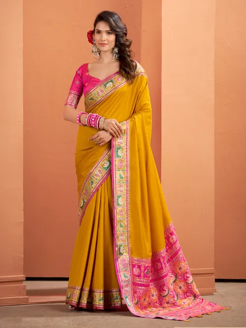 Yellow patola silk saree with cultural spark