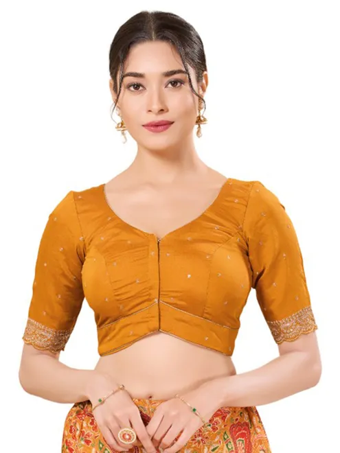 Yellow ready made blouse in silk