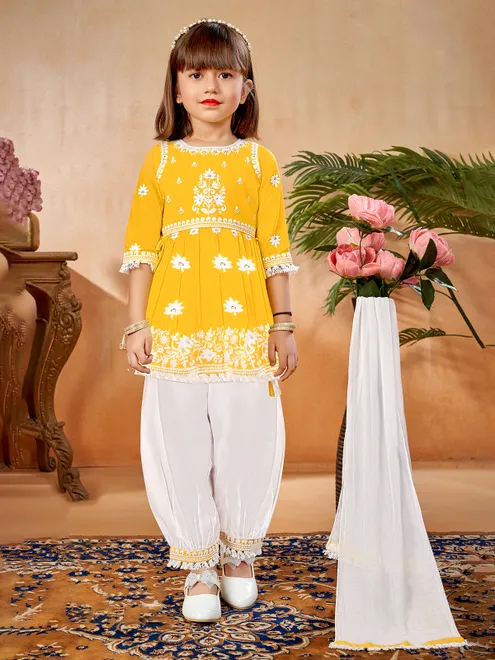 Yellow salwar suit with dupatta in cotton silk