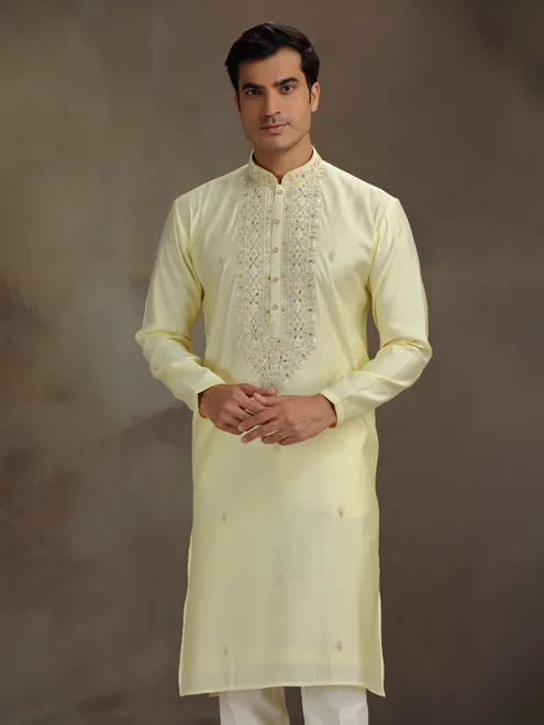 Yellow silk festival wear kurta suit