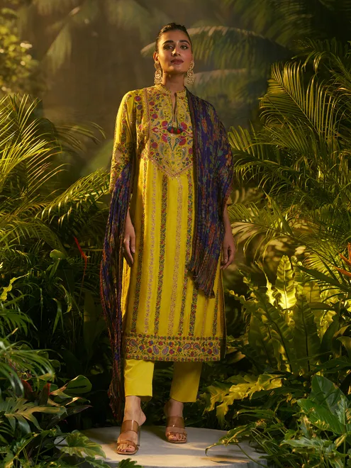 Yellow silk festive wear elegant salwar suit for women