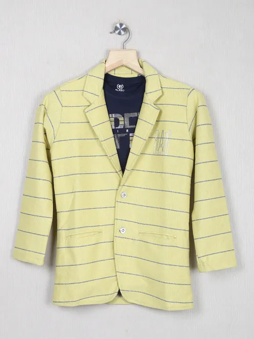 Yellow stripe terry rayon blazer for party