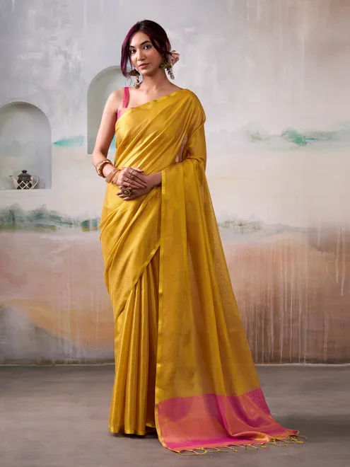 Yellow tissue silk saree radiance