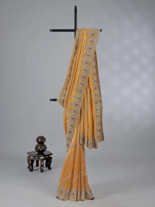 Yellow tissue silk saree with wedding glow