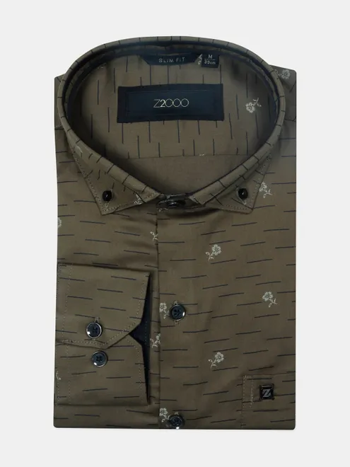 Zillian fabric brown printed mens shirt
