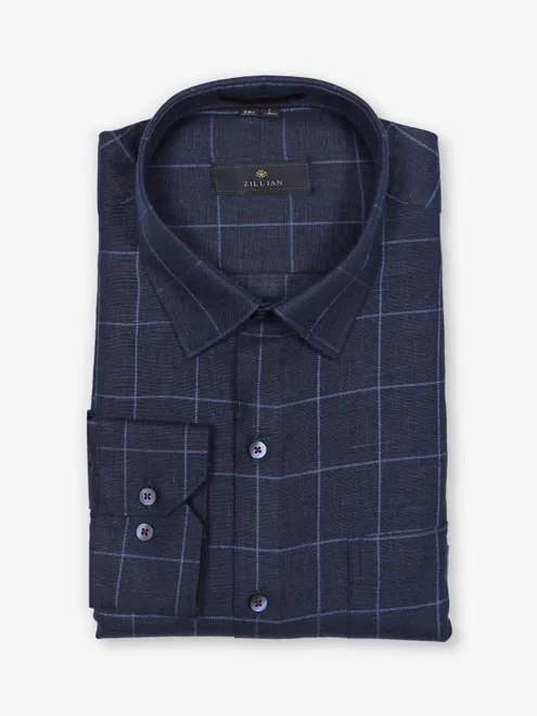 ZILLIAN formal linen navy shirt with checks