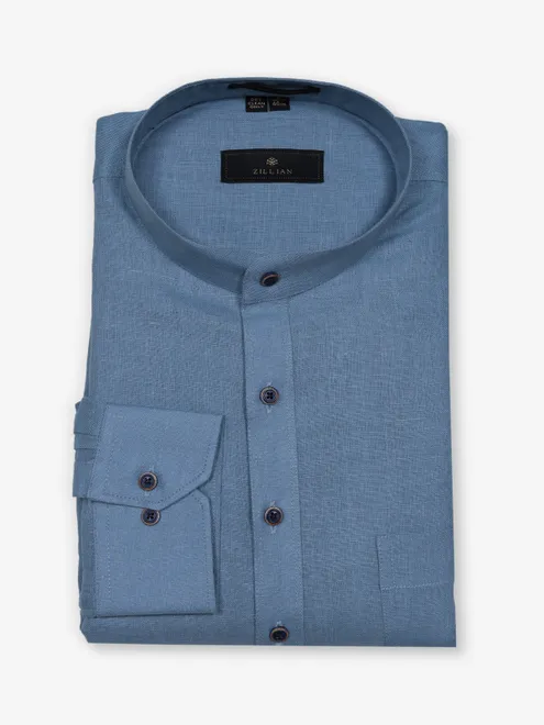 ZILLIAN plain light blue cotton kurta style shirt