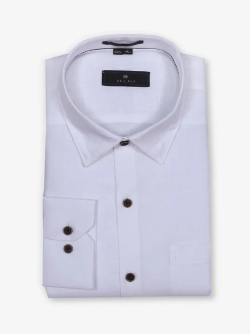ZILLIAN plain white linen formal shirt