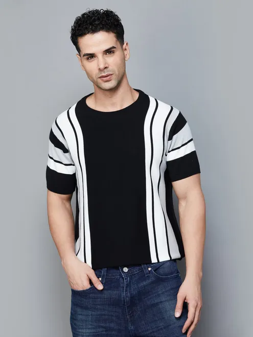 CELIO white and black striped mens t-shirt