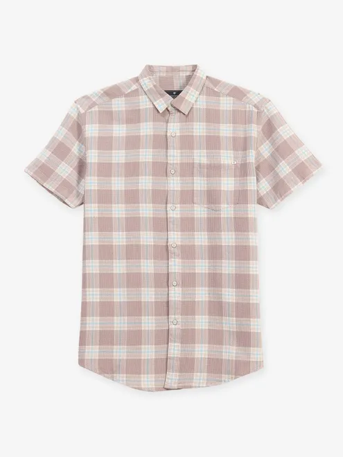 PIONEER checks onion pink cotton shirt