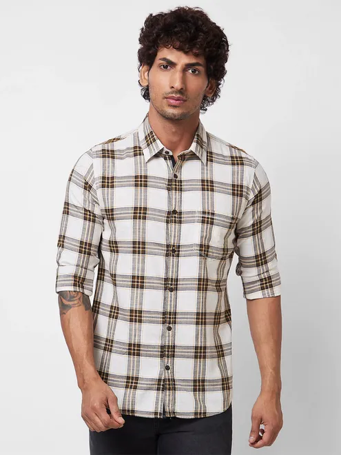 Spykar checks olive shirt
