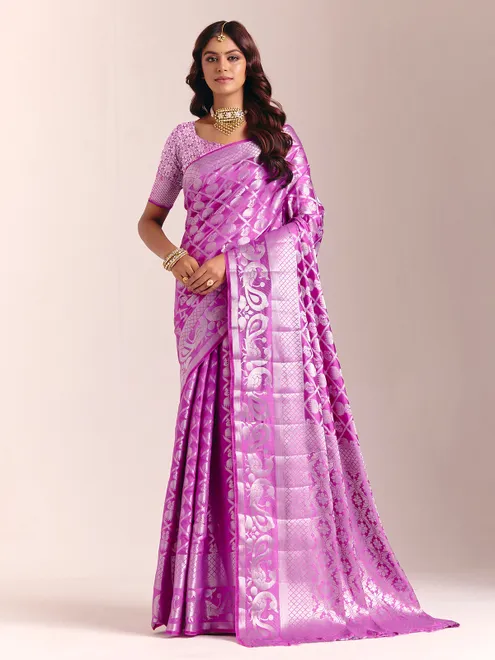 Purple silk saree with intricate zari embellishments
