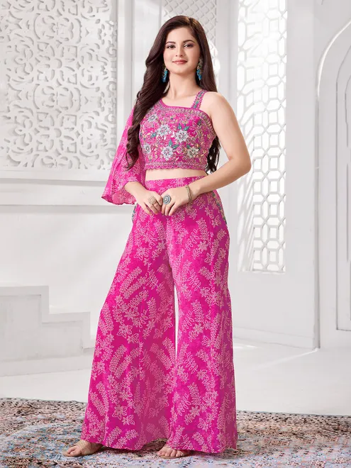 Rani pink designer silk palazzo ensemble