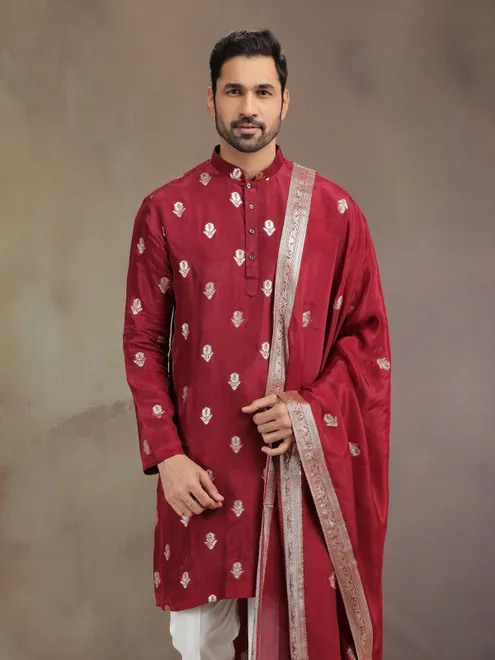Maroon wedding wear silk kurta suit with dupatta