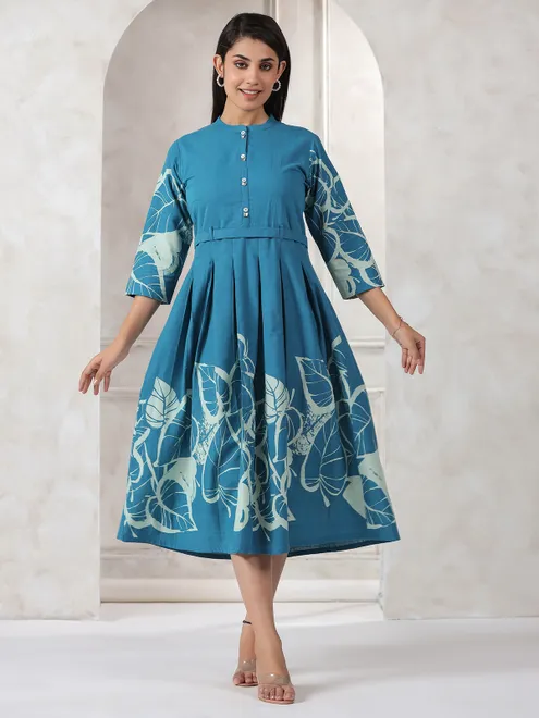 Newest blue printed cotton kurti