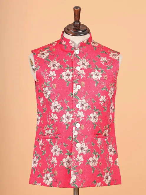 Bright pink printed waistcoat in thread