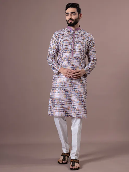 Multi coloured kurta suit with zari work for men