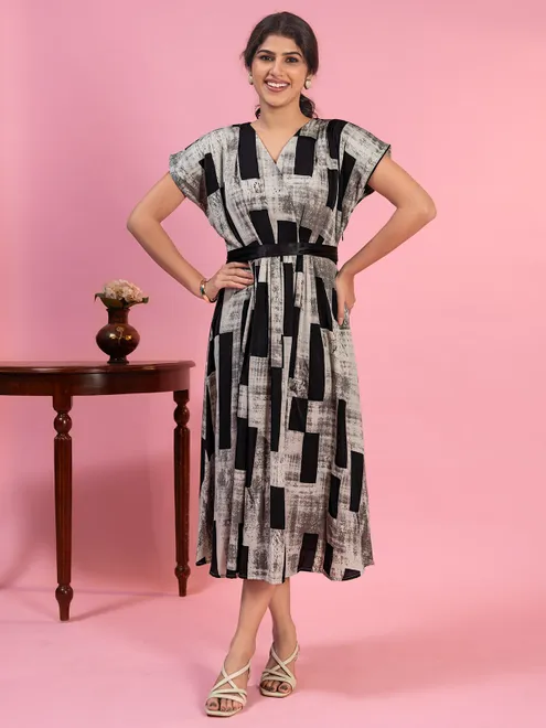 Grey printed cotton dress for wome
