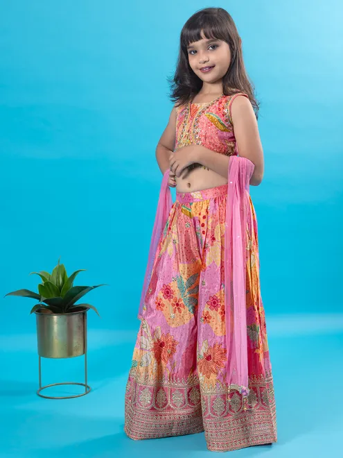 Pink printed silk palazzo suit for festival