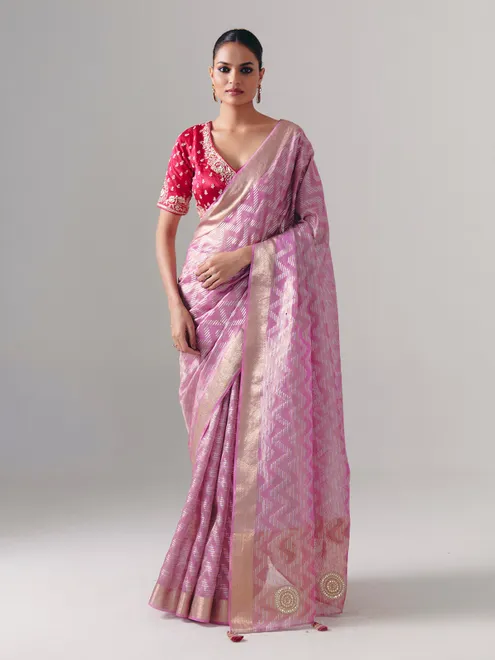 Onion pink silk saree with embellished blouse