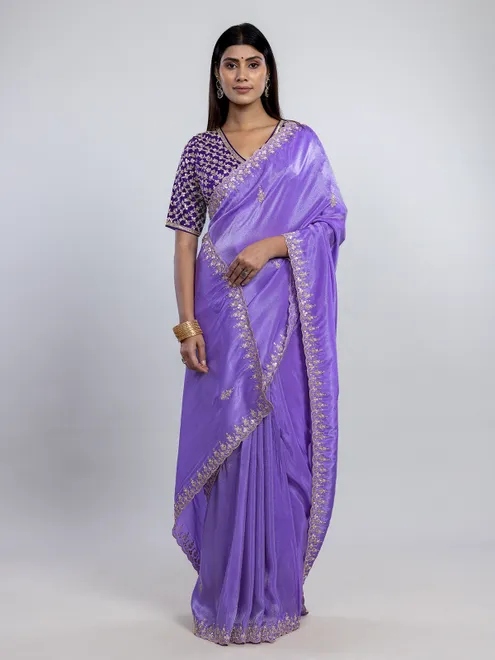 Lilac purple tissue silk saree with rich detailing