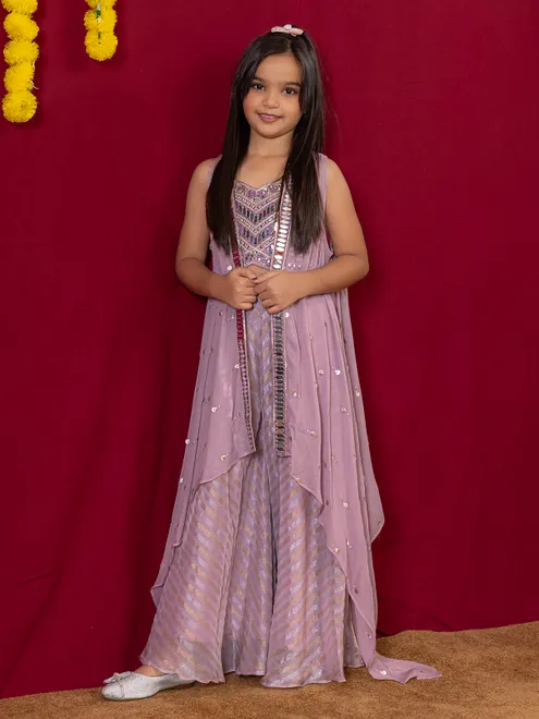 Lavender jacket style georgette palazzo suit