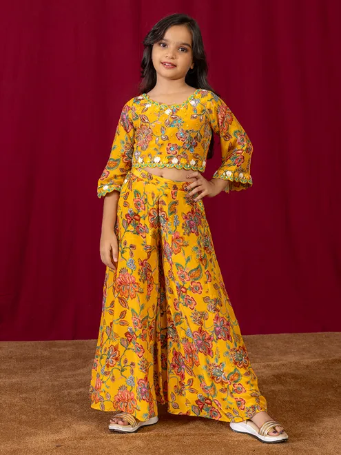 Mustard yellow chiffon silk palazzo suit