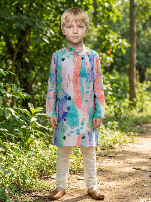 Multicolor printed silk kurta suit for festival wear