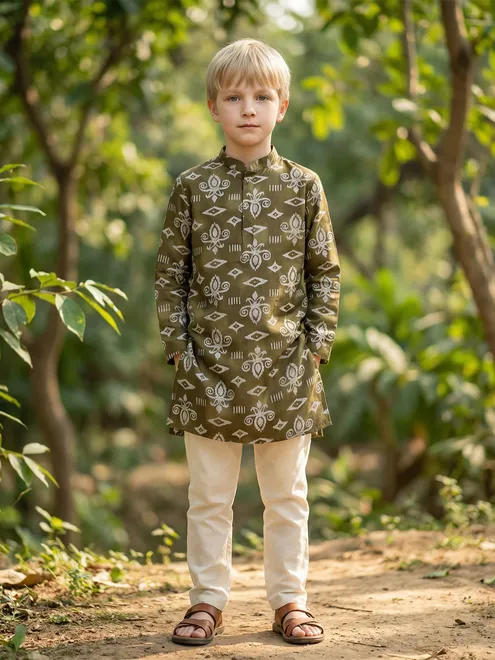 Mehendi magic green printed silk kurta suit