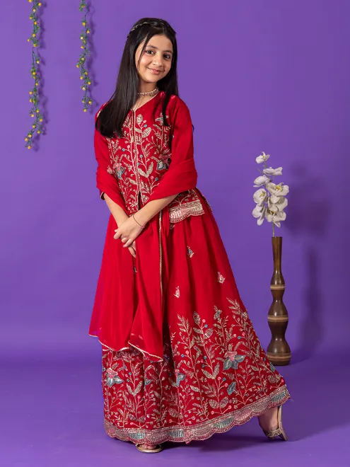 Red silk wedding wear lehenga choli with dupatta