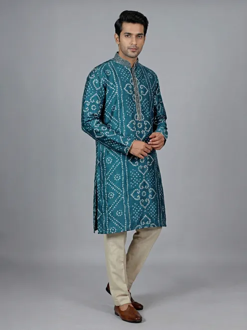 Latest rama blue silk kurta suit for mens festive wear