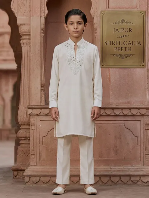 White georgette aabla and resham festive kurta suit