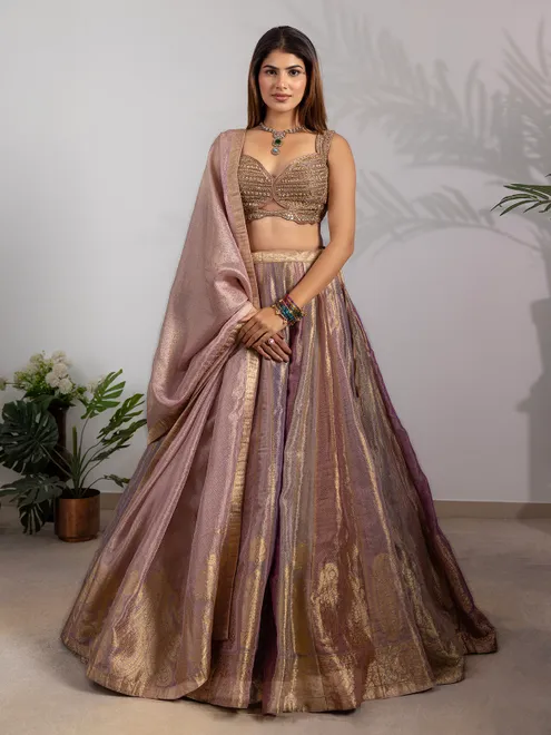 Lilac purple silk zardosi work festive lehenga choli