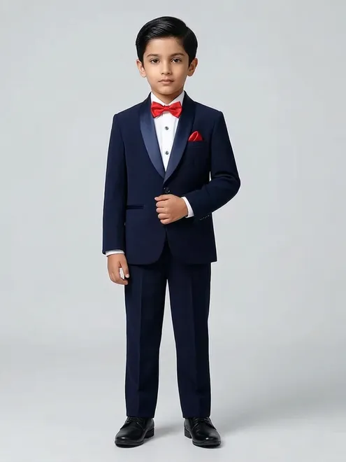 Solid navy terry rayon tuxedo suit