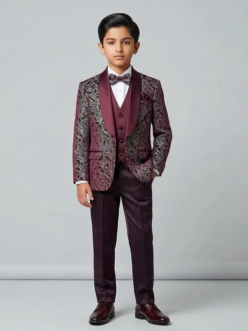 Stylish wine terry rayon coat suit