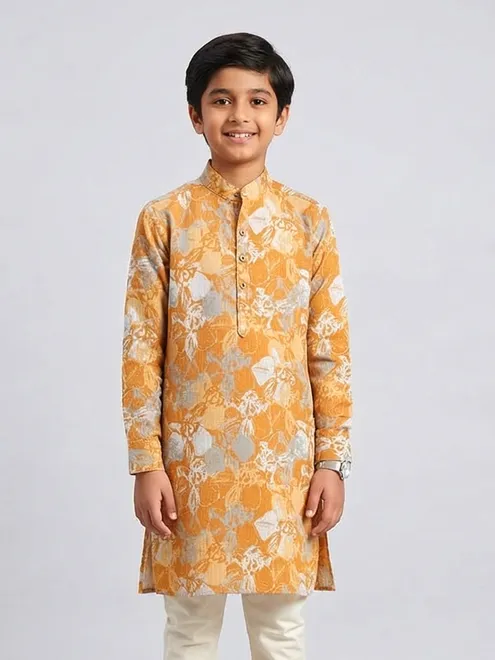 Cotton printed mustard yellow kurta