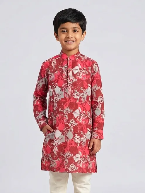 Cotton printed maroon kurta