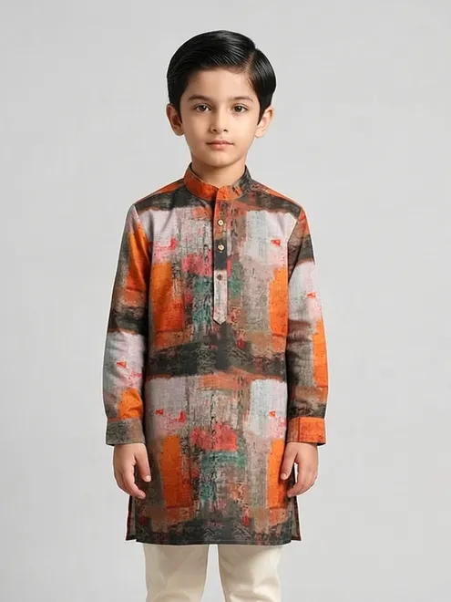 Multi color printed cotton silk kurta for festive wear