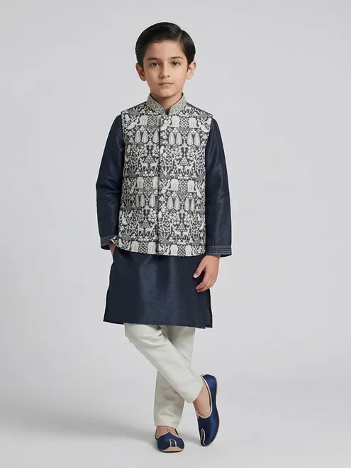 Charcoal grey silk waistcoat set for boys