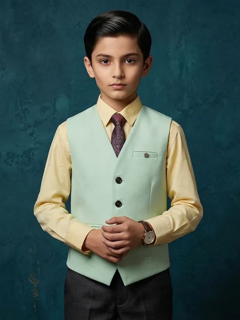 Party wear light green waistcoat in terry rayon