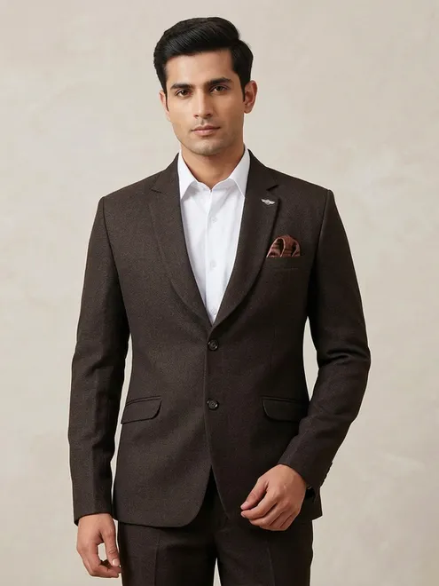 Elegant brown solid terry rayon blazer