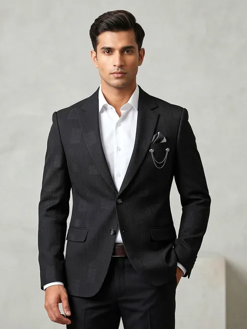 Classic black terry rayon coat suit for men